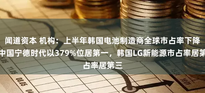闻道资本 机构：上半年韩国电池制造商全球市占率下降！中国宁德时代以379%位居第一，韩国LG新能源市占率居第三